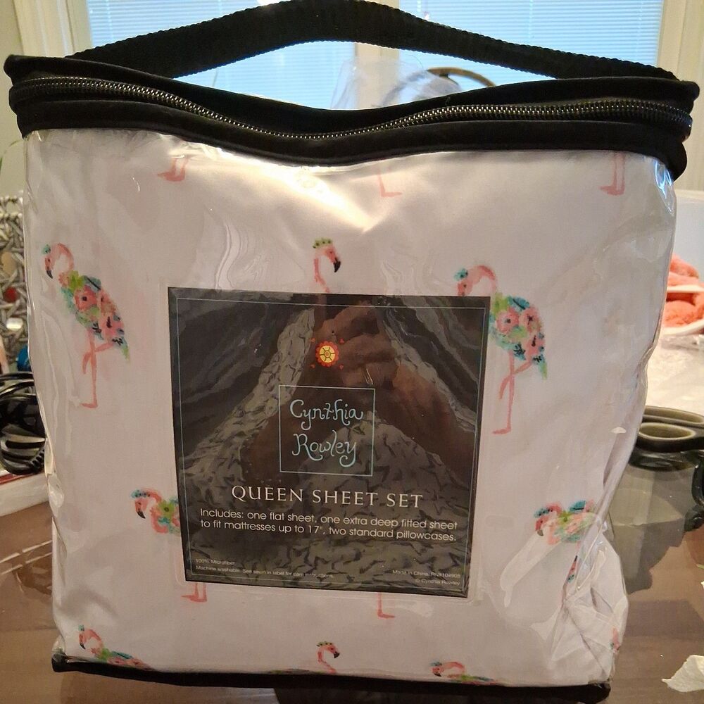 Cynthia Rowley Queen Sheet Set Flamingos  NEW